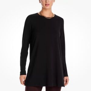 Eileen Fisher Black Crewneck Tunic Side-Slit Long Sleeves Medium Classic EUC